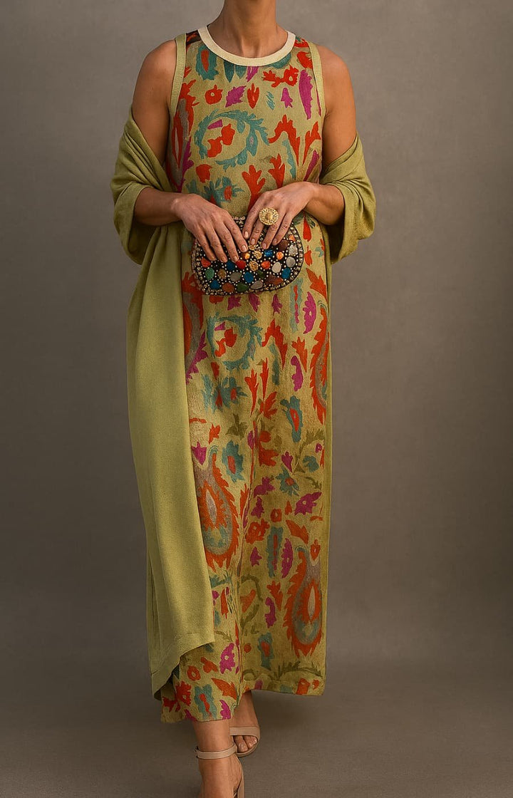 Lily | Women's Floral Embroidered Sleeveless Maxi Dress Coat Set