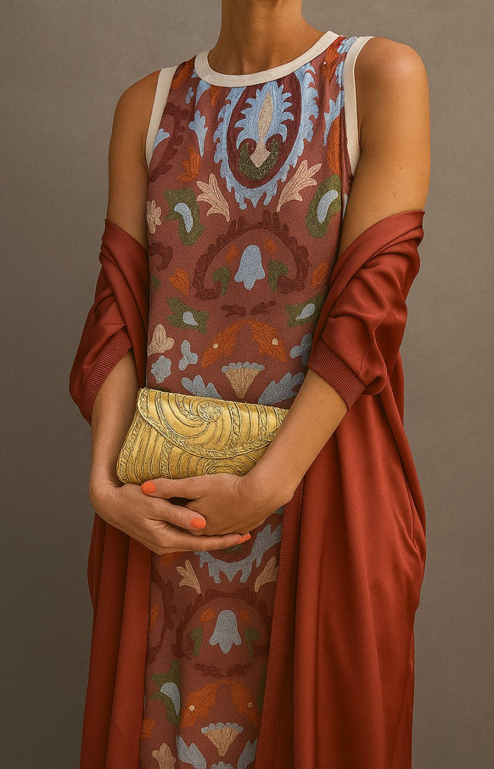 Lily | Women's Floral Embroidered Sleeveless Maxi Dress Coat Set