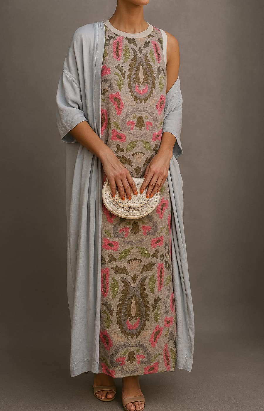 Lily | Women's Floral Embroidered Sleeveless Maxi Dress Coat Set