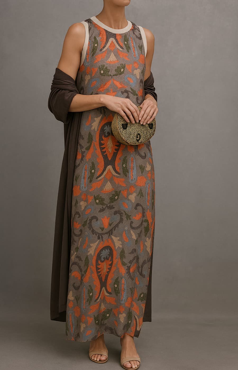 Lily | Women's Floral Embroidered Sleeveless Maxi Dress Coat Set