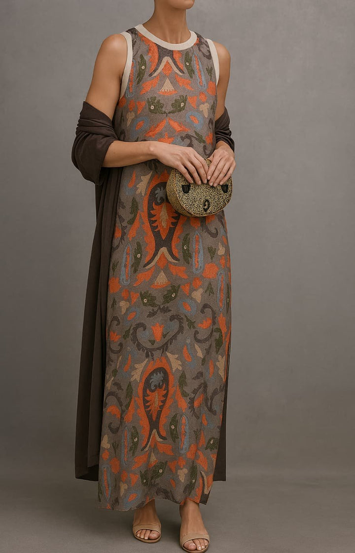 Lily | Women's Floral Embroidered Sleeveless Maxi Dress Coat Set
